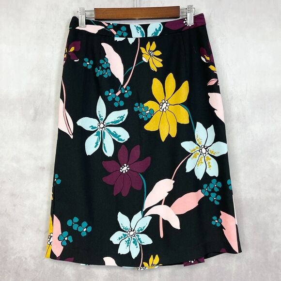 Who‎ What Wear Womens Skirt Size 2 Kick Pleat Dark Floral Mod A-Line Business - Picture 1 of 9